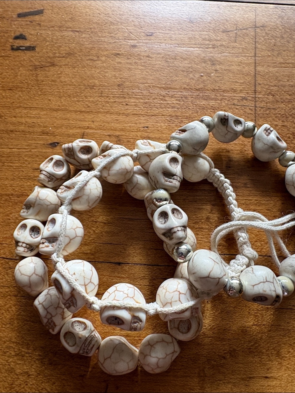 3 Creamy White Skull Beaded Bracelets